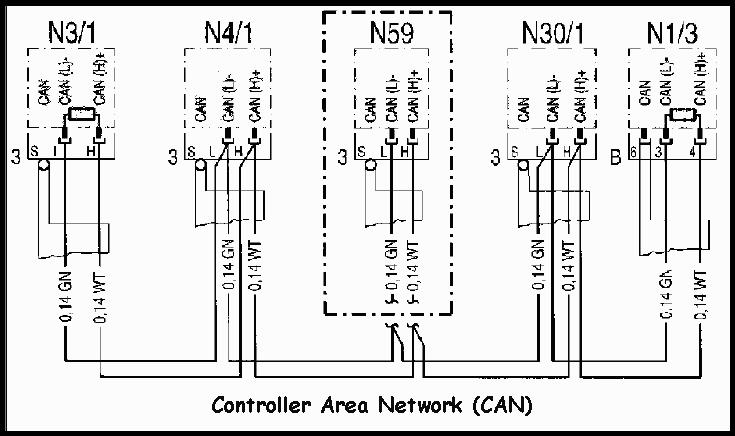Controller Area Network (CAN) showing ECU electrical interconnect