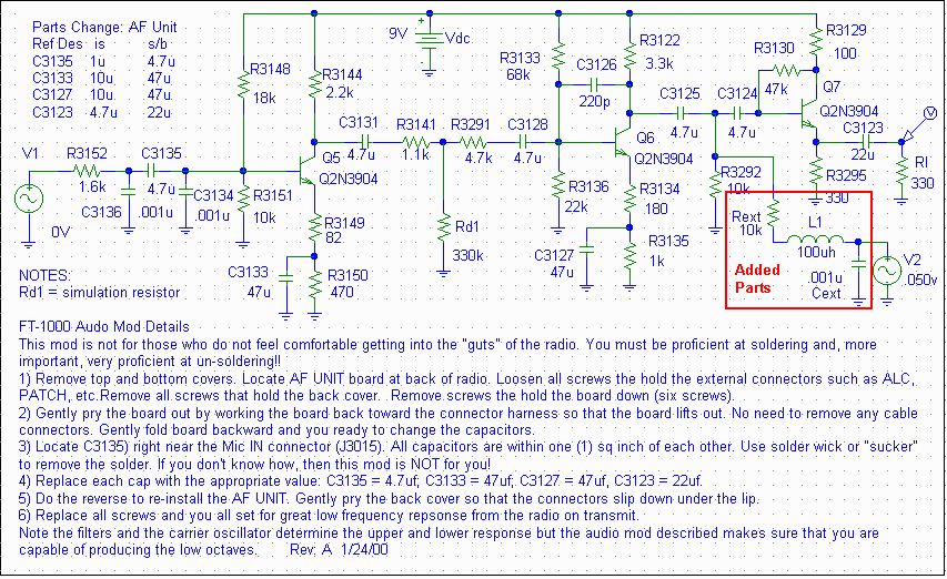 PSpice Schematic showing three added parts